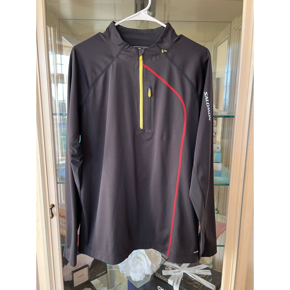 New Men's Salomon Black Long Sleeve L with Red and Yellow Accents